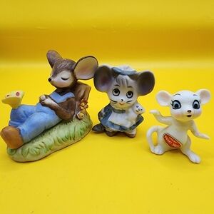 3 Vintage Ceramic Mice Figures 1-3" Japan Mixed Lot Mouse